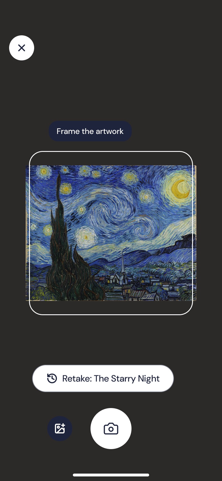 Scan screen: The Starry Night framed in the viewfinder.